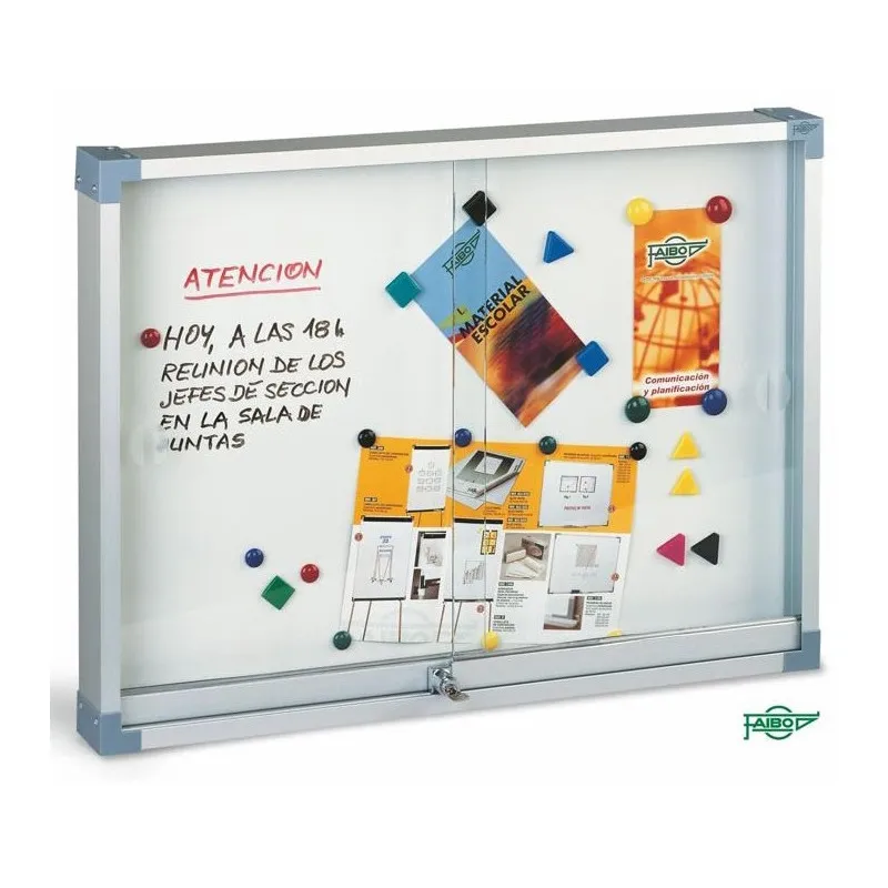TABLEAU VITRINE  BLANC MAGNETIQUE FAIBO AVEC PORTE EN VERRE 80 X 100 CM