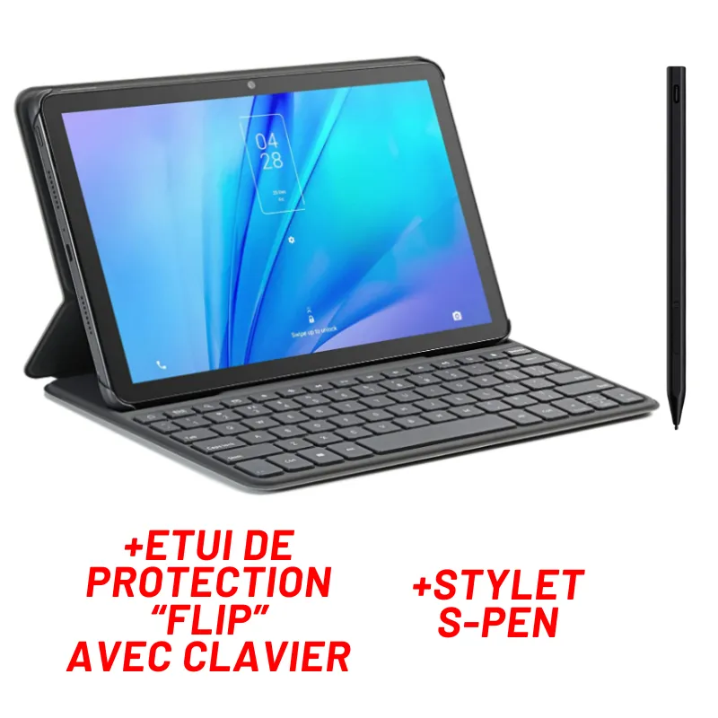 Tablette TCL TAB 10" Gen 2 4G / 4 Go / 64 Go / Gris + ETUI de protection "FLIP" Avec Clavier + S-PEN