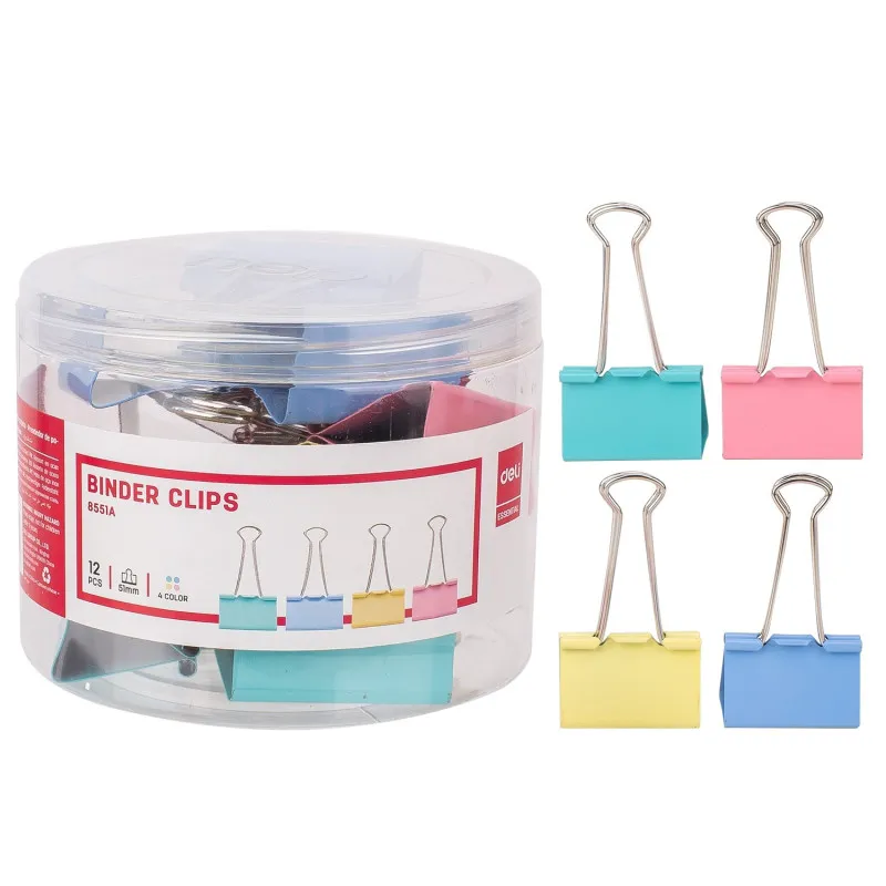 TUBE / 12 BINDER CLIP DELI / 51MM / COULEUR ASSORTIS