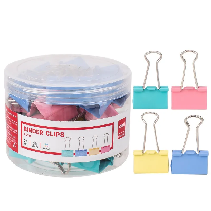 TUBE / 24 BINDER CLIP DELI / 32MM / COULEUR ASSORTIS