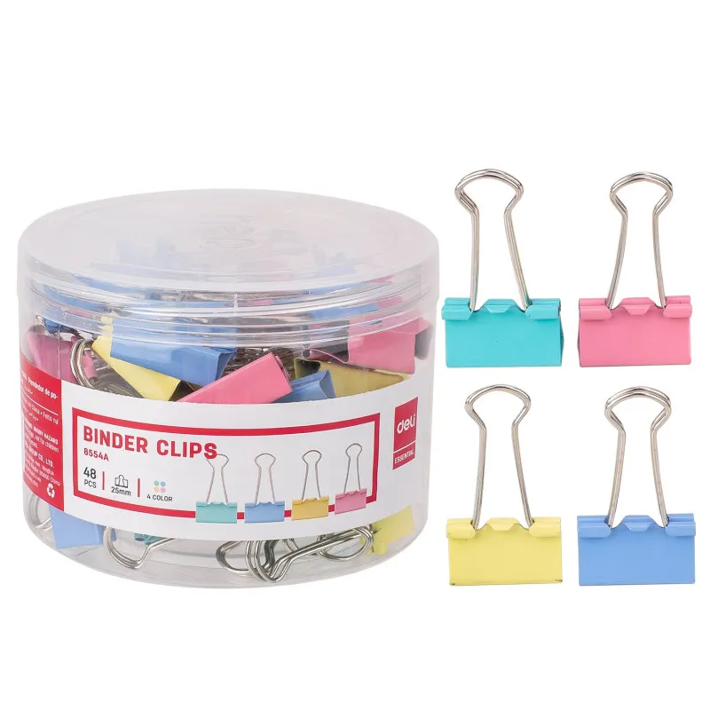TUBE / 48 BINDER CLIP DELI / 25MM / COULEUR ASSORTIS