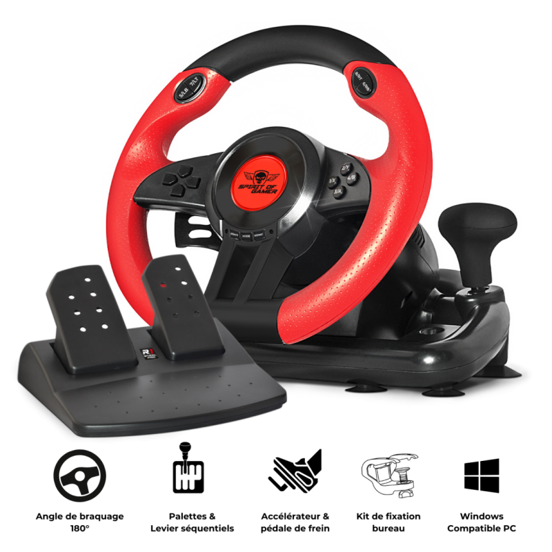 Volant De Course SPIRIT OF GAMER PRO 1 PC - Noir&Rouge