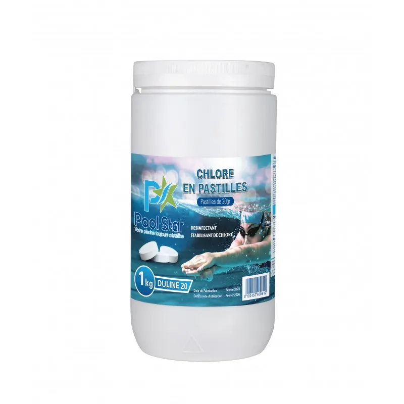 Chlore rapide en pastilles 20g (Duline PRO-20 Pastilles de 20gr pour piscines - 1Kg)