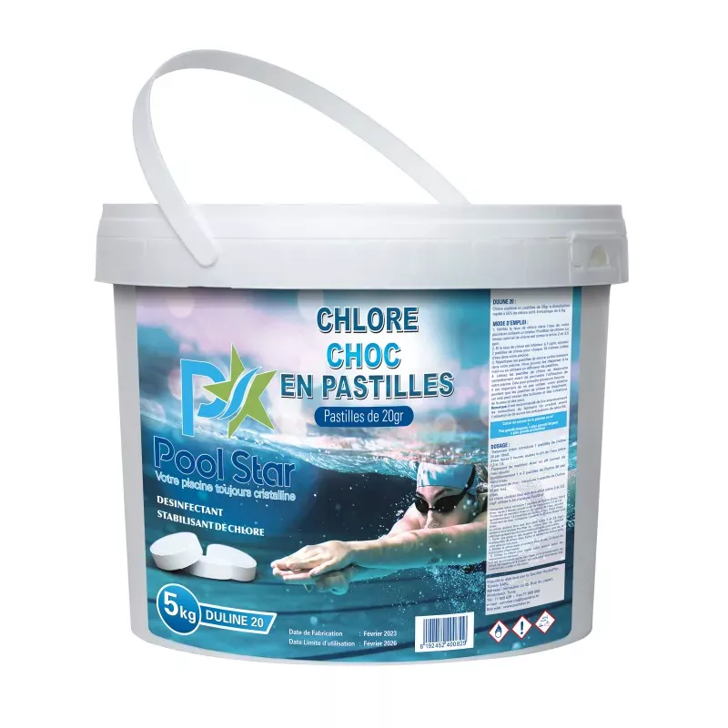 Chlore rapide en pastilles de 20g (Duline PRO-20 Pastilles de 20gr pour piscines - 5Kg)