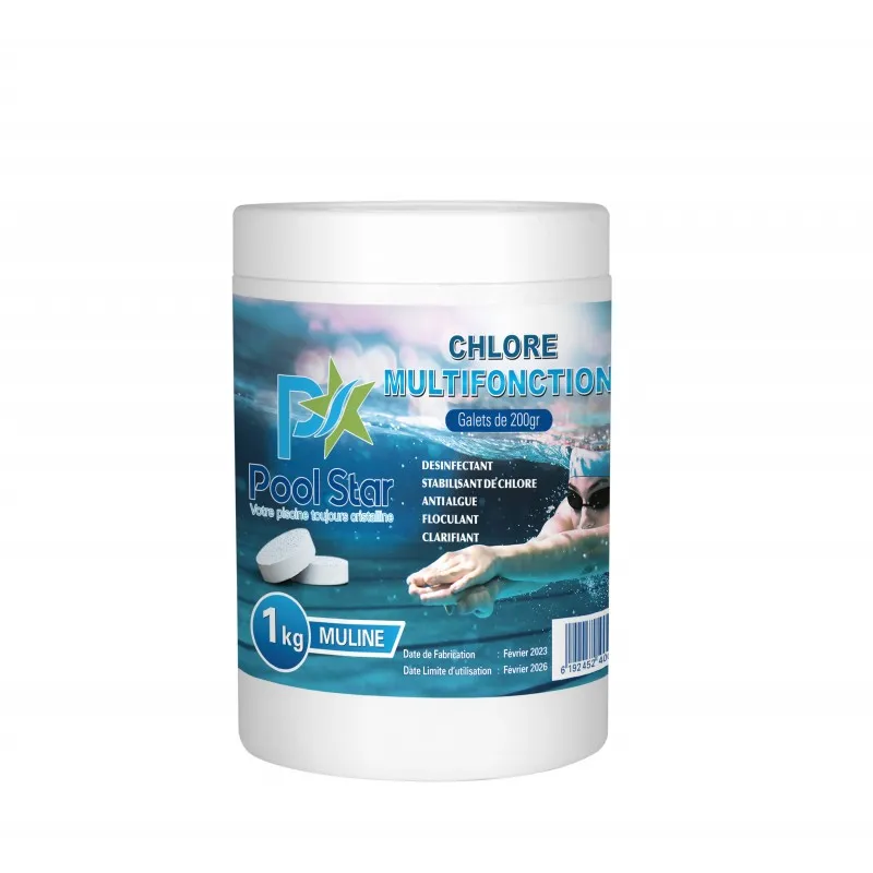 chlore Multifonctions en galets de 200g (Muline en Galets 200g pour piscine)