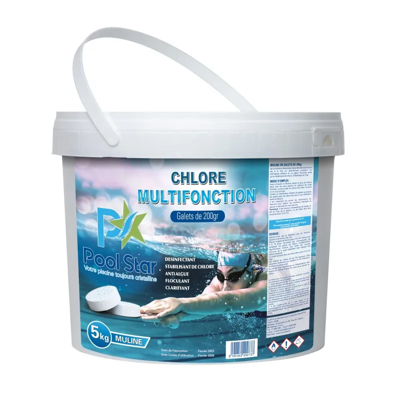 chlore Multifonctions en galets de 200g (Muline en Galets 200g pour piscine 5Kg)