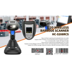 Douchette Henex HC-5208RCS sans fil 2 d Bluetooth collecteur de données avec mémoire