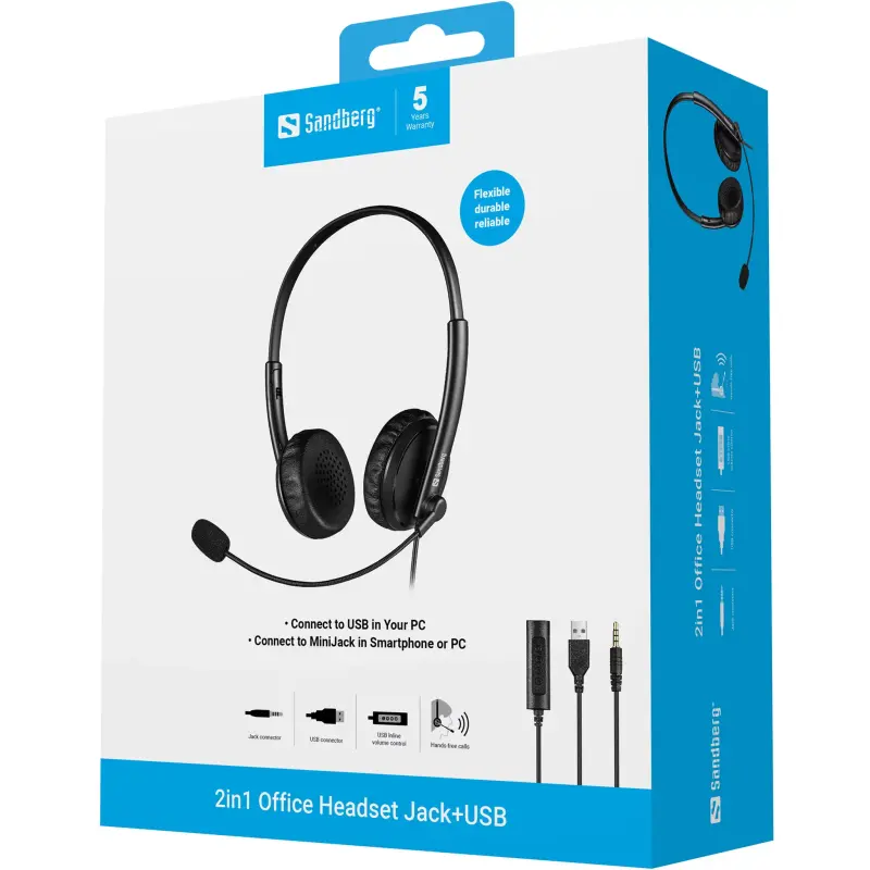 CASQUE FILAIRE SANDBERG PRO OFFICE JACK + USB – NOIR