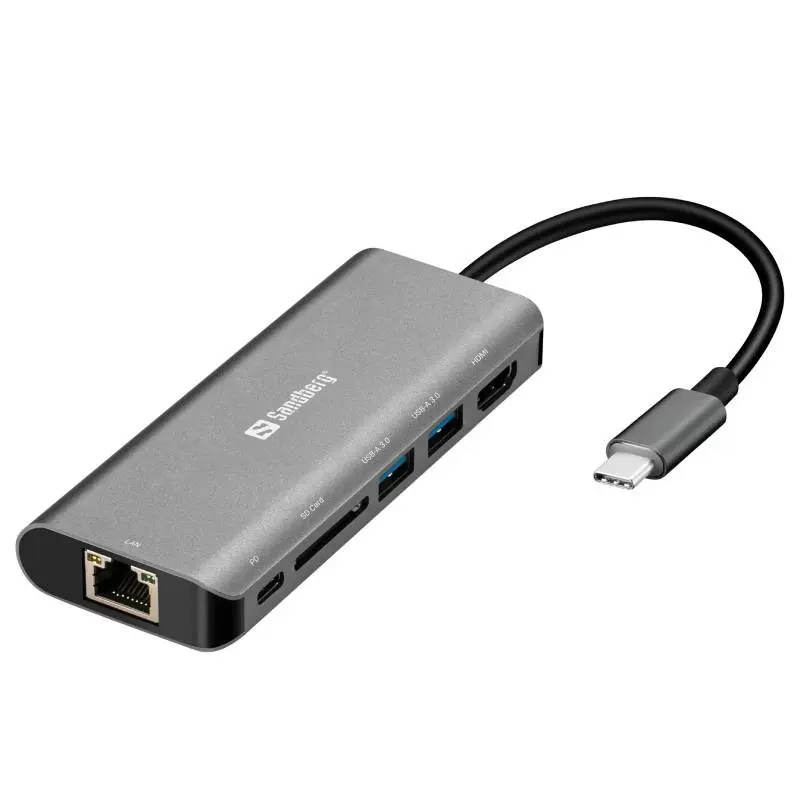 Station d&rsquo;accueil SANDBERG Dock USB-C HDMI + LAN + SD + USB 100W / Gris