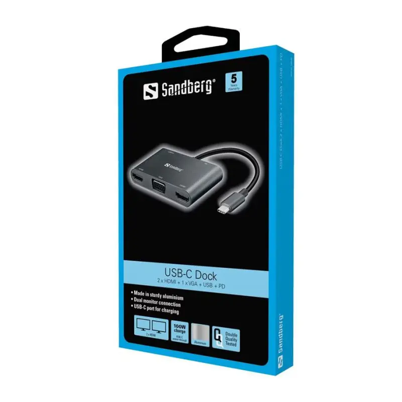 Station d&rsquo;accueil SANDBERG Dock USB-C / Gris