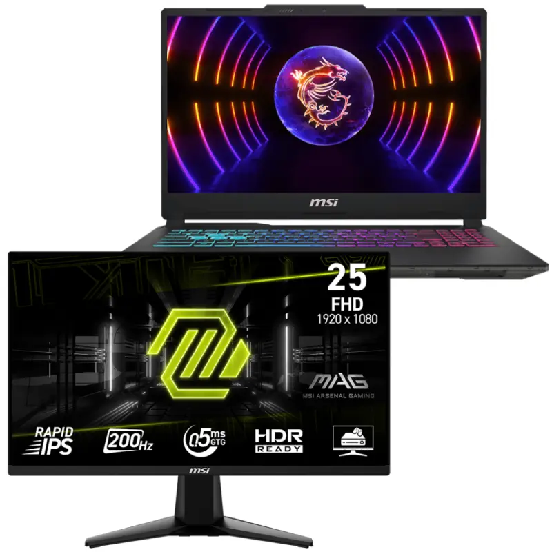 Pc Portable Gamer MSI Cyborg 15 A13V / i5-13420H / RTX 4050 6G / 8 Go DDR5 / 512 Go SSD / Avec Écran Gaming MSI MAG 24.5&Prime; Full HD IPS / 200 Hz