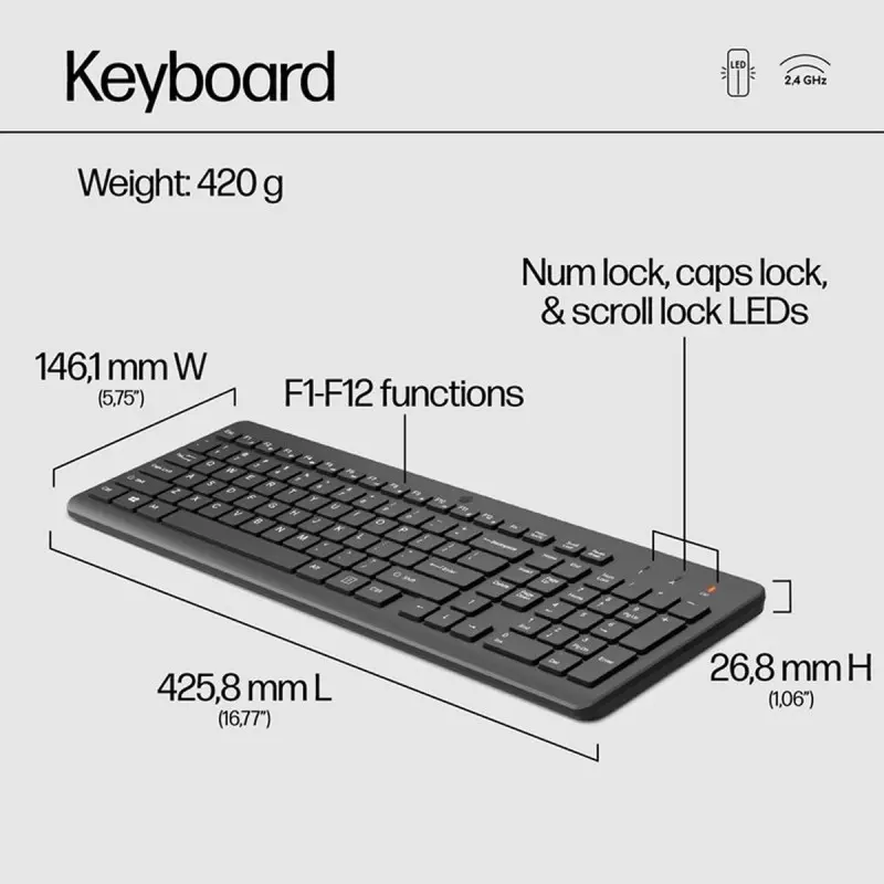 ENSEMBLE CLAVIER ET SOURIS SANS FIL HP 330 AVEC VOYANTS LED – COMBO FR ARABISE