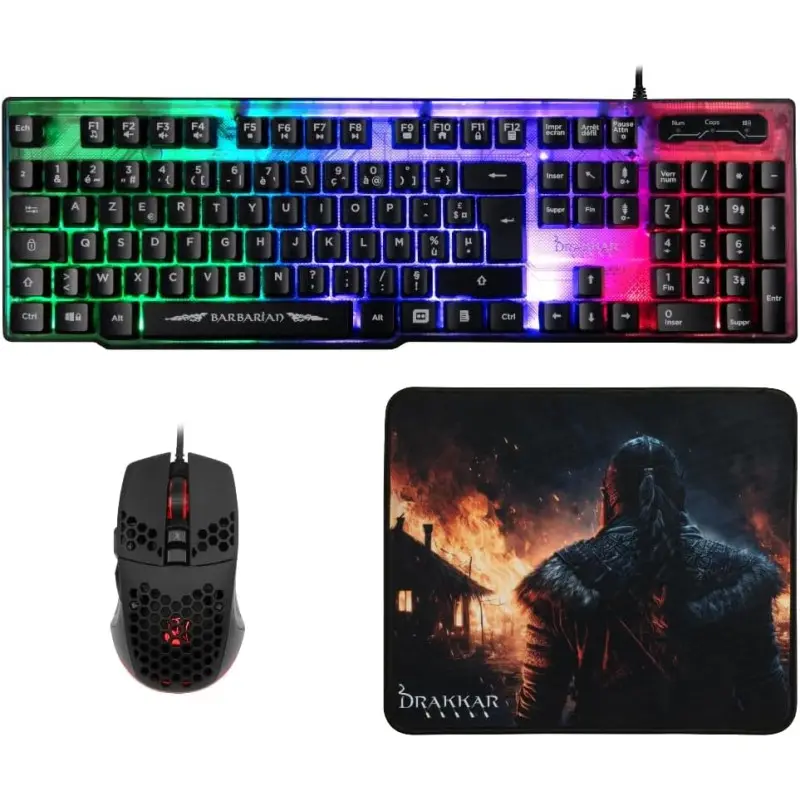 Pack Gaming 3 En 1 Clavier + Souris + Tapis De Souris Konix – Barbarian Drakkar