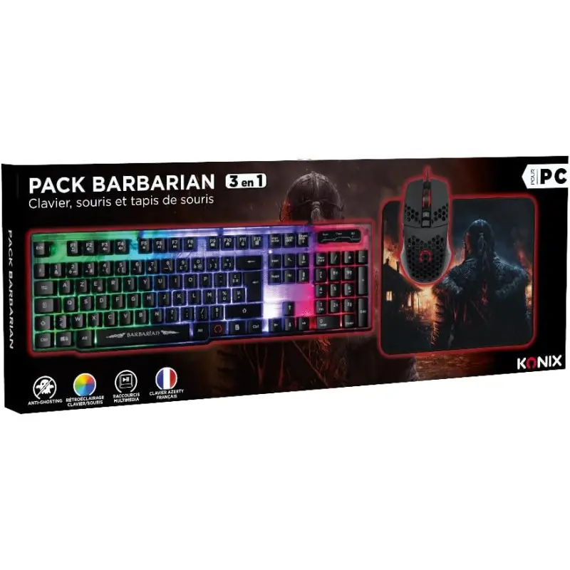 Pack Gaming 3 En 1 Clavier + Souris + Tapis De Souris Konix – Barbarian Drakkar