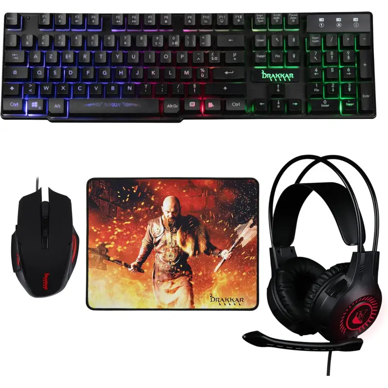 Pack Gaming 4 en 1 Clavier + Souris + Casque + Tapis souris Konix – Drakkar Pack Rogue –