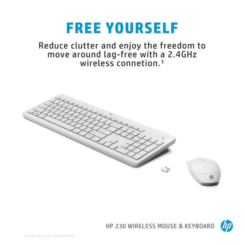 Ensemble Clavier et Souris Sans Fil HP 230 QWERTY / Blanc