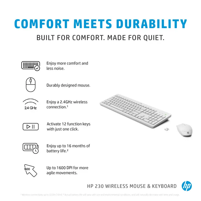Ensemble Clavier et Souris Sans Fil HP 230 QWERTY / Blanc