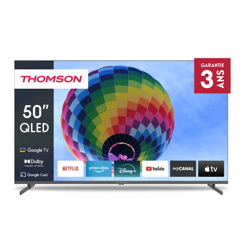TV Thomson 50&Prime; 4K UHD QLED Side Feet – Google TV avec Récepteur Intégré