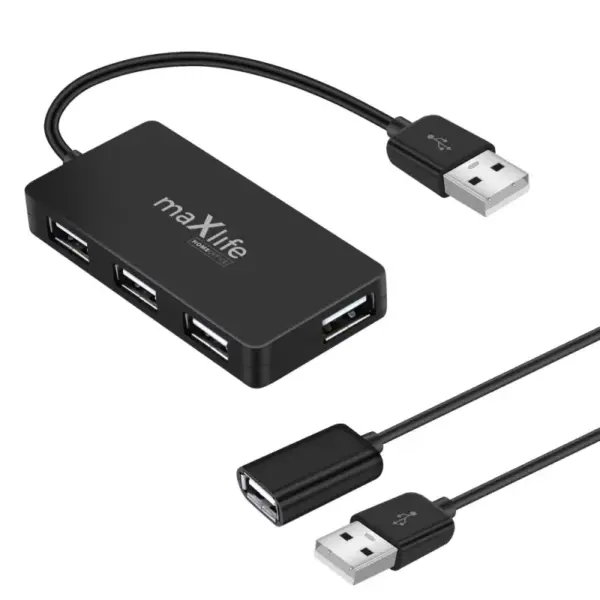 Hub USB Maxlife Home Office USB 2.0 - 4x USB 0,15 m noir + câble 1,5 m