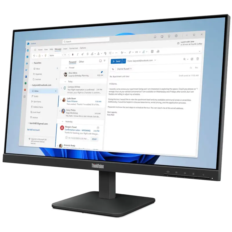 Écran Lenovo ThinkVision S24-4e 24&Prime; LED Full HD IPS / 100 Hz / HDMI / VGA / Noir