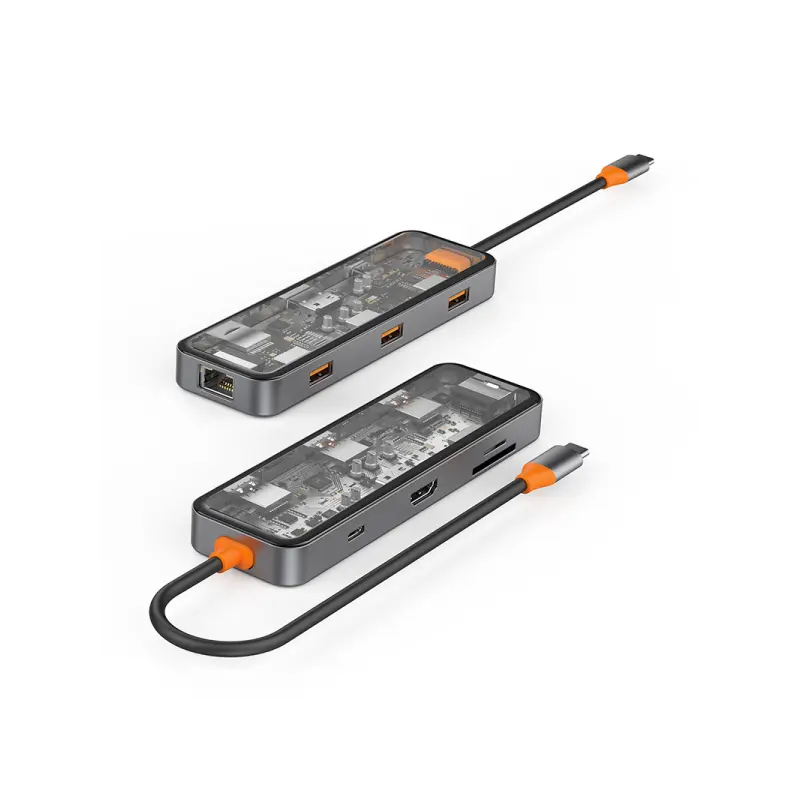 Station d&rsquo;accueil WIWU CYBER 8 EN 1 USB-C TRANSPARENT / GRIS