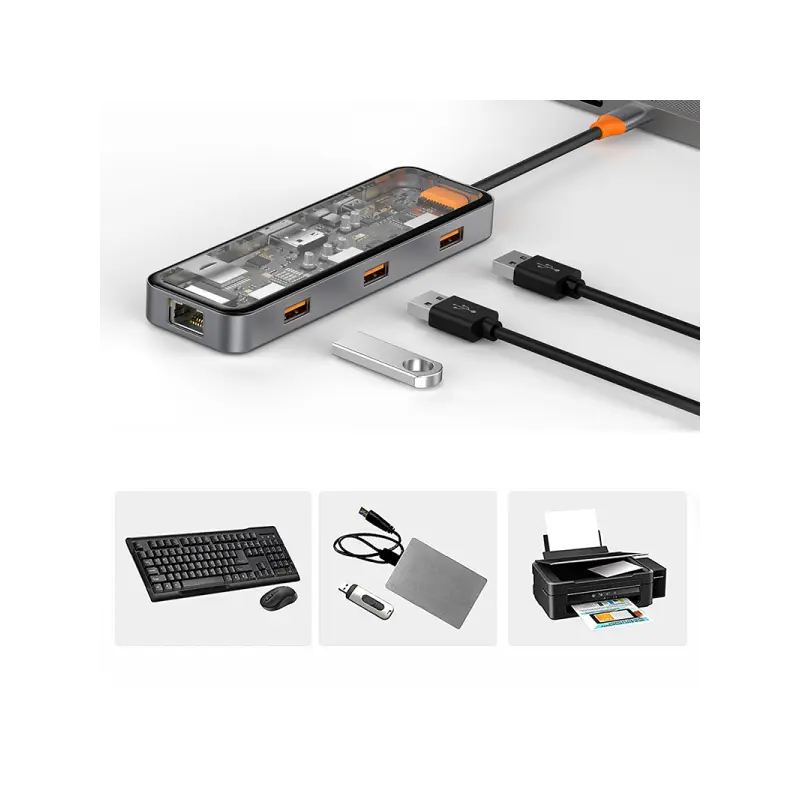 Station d&rsquo;accueil WIWU CYBER 8 EN 1 USB-C TRANSPARENT / GRIS