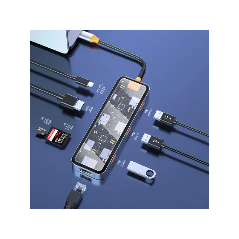 Station d&rsquo;accueil WIWU CYBER 8 EN 1 USB-C TRANSPARENT / GRIS