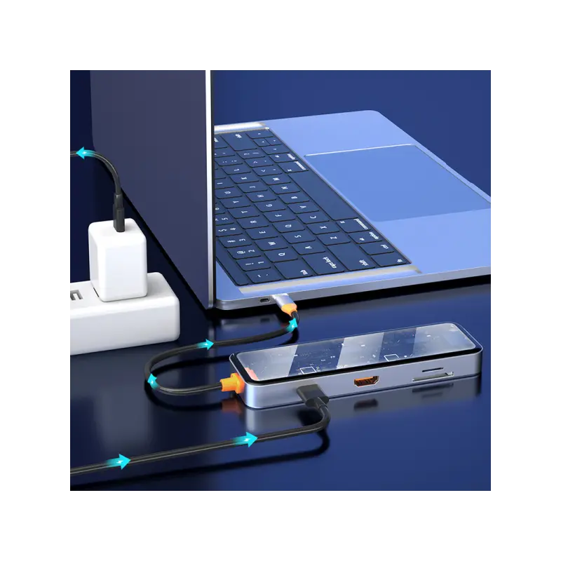 Station d&rsquo;accueil WIWU CYBER 8 EN 1 USB-C TRANSPARENT / GRIS