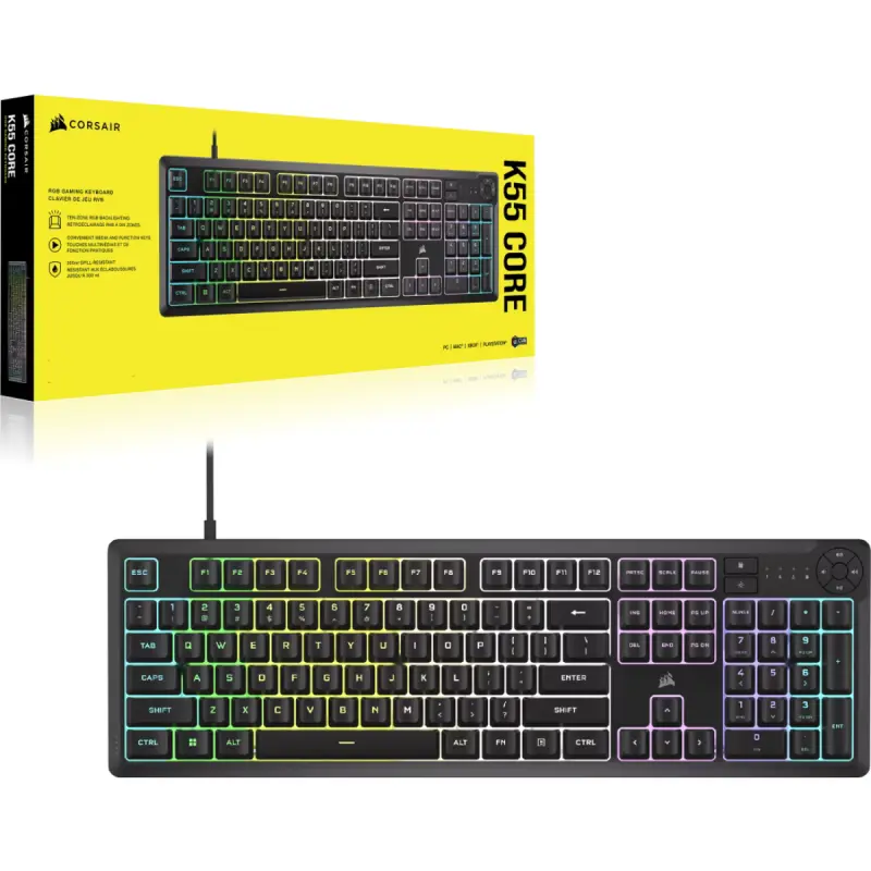Clavier Gaming Filaire AZERTY CORSAIR K55 CORE / RGB / USB / Noir