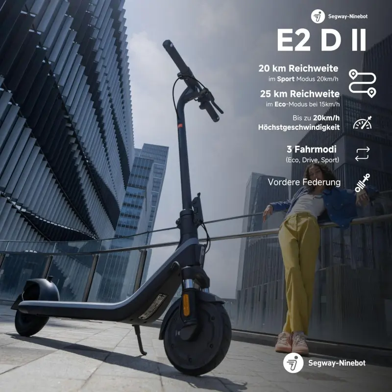 Trottinette électrique Segway-Ninebot E2 D II / 90 kg / 20 km/h / 450 Watts / Noir
