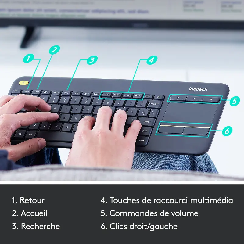 Clavier sans fil Logitech Wireless Touch Keyboard K400 Plus / Noir