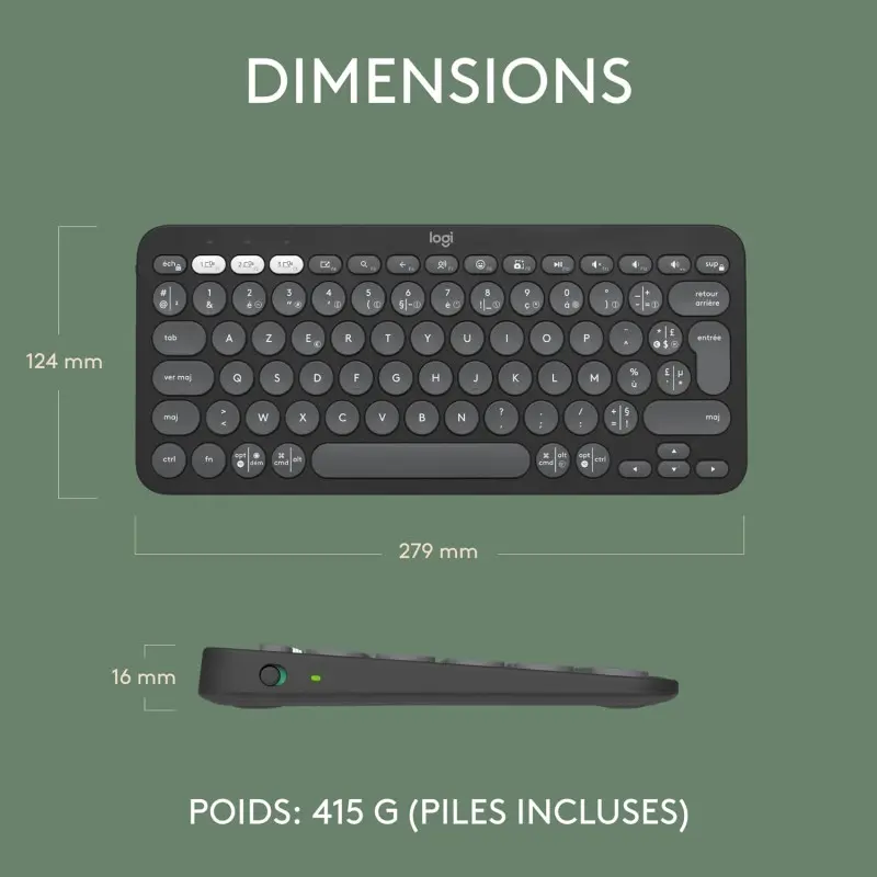 Clavier sans fil Logitech Wireless Pebble Keys 2 K380s / QWERTY / Easy-Switch/ Graphite