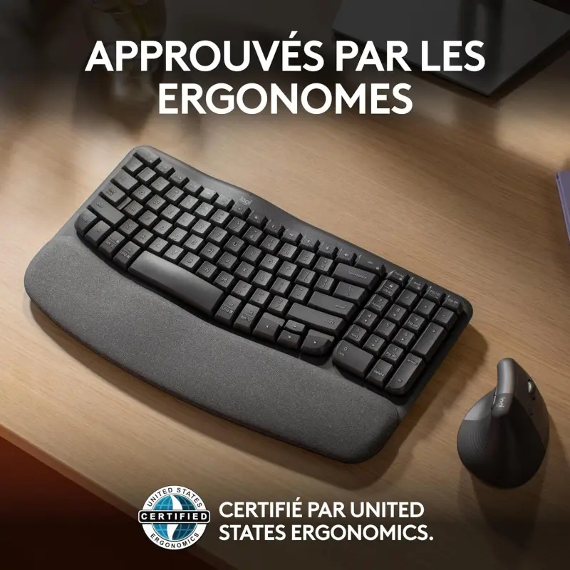 Clavier Sans Fil LOGITECH Ergonomique Wave Keys / Noir