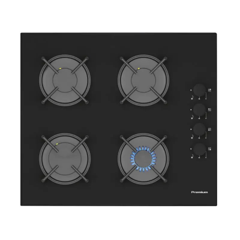 PLAQUE A GAZ PREMIUM 4 FEUX 60 CM / VERRE NOIR