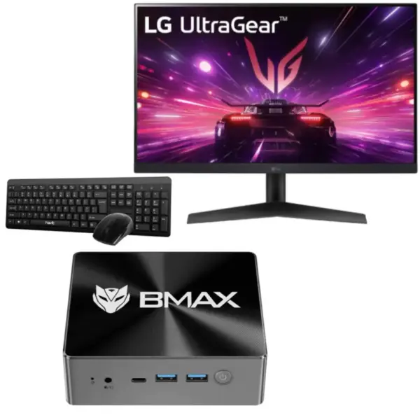 Mini Pc de bureau BMAX B4 MINI / Intel Celeron N95 / 16 Go / 512 Go SSD / Wi-Fi / Bluetooth /Avec Écran Gaming LG 24'' Full HD IPS 180 Hz