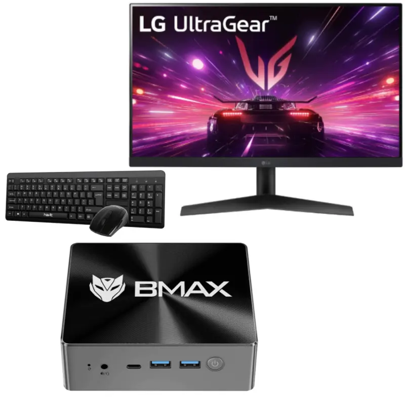 Mini Pc de bureau BMAX B4 MINI / Intel Celeron N95 / 16 Go / 512 Go SSD / Wi-Fi / Bluetooth /Avec Écran Gaming LG 24 » Full HD IPS 180 Hz