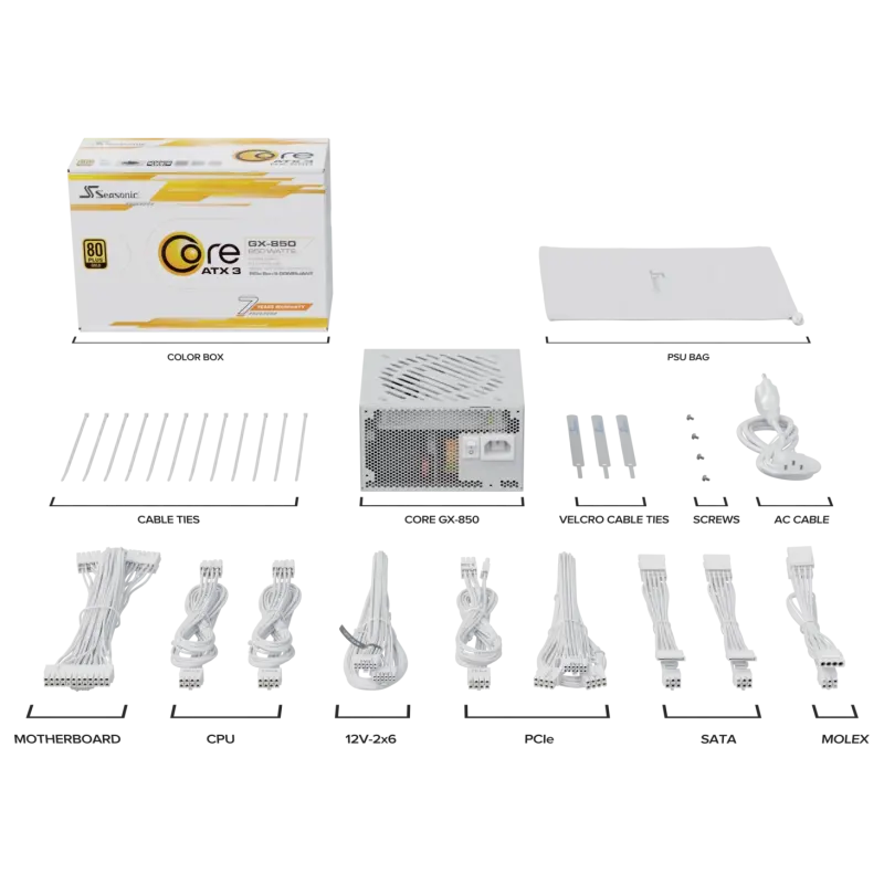 Boîte d&rsquo;alimentation ATX Seasonic Core GX V2 2024 – 850W (Blanc)