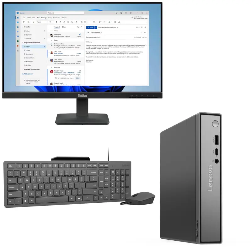 Pc De Bureau Lenovo ThinkCentre neo 50q Gen 5 / i3-1315U / 8 Go DDR5 / 512 Go SSD Avec Écran Lenovo 24&Prime; LED Full HD IPS / 100 Hz