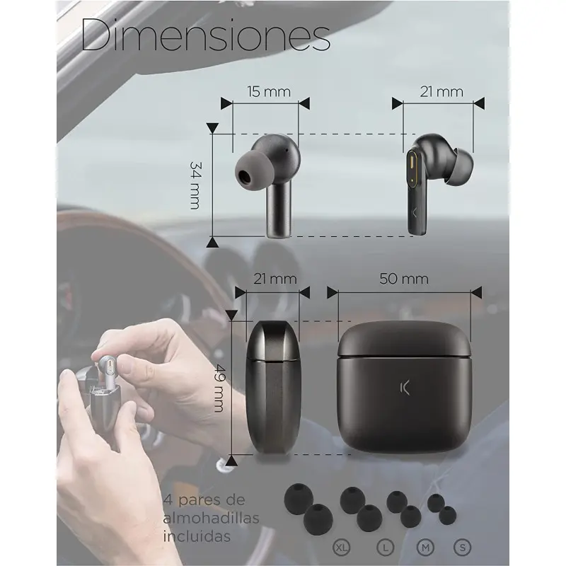 Écouteurs Sans Fil Ksix Spark avec Micro / Gris