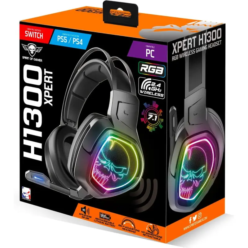 Casque Gaming Sans Fil SPIRIT OF GAMER XPERT H1300 RGB / Noir