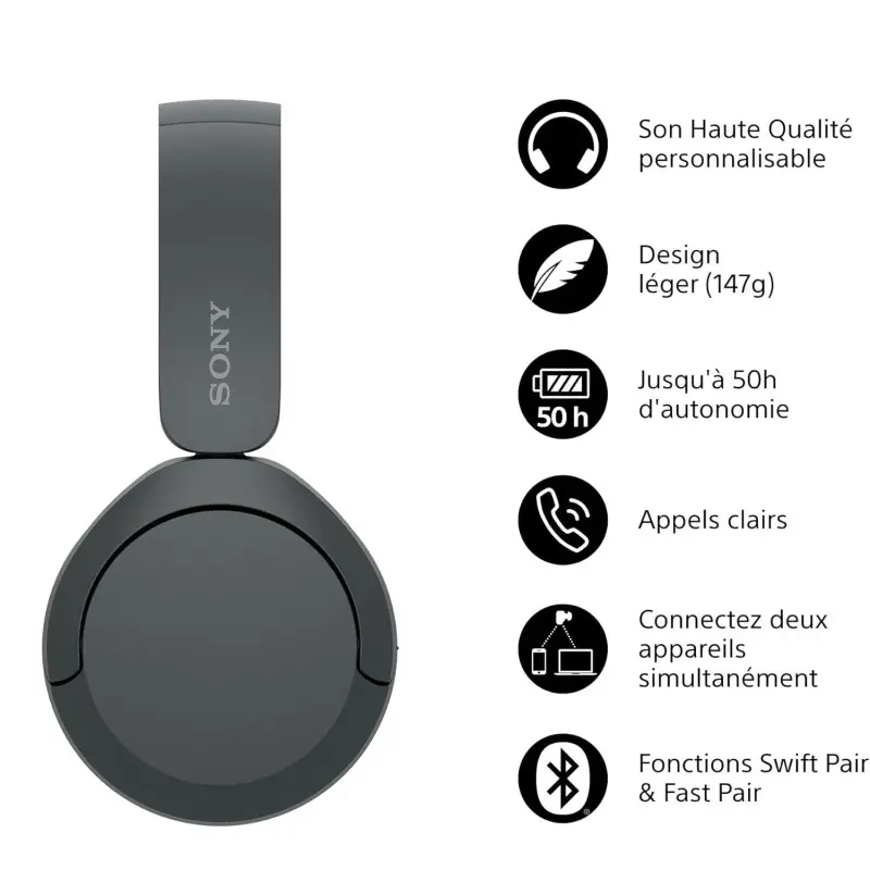 Casque sans fil Sony WH-CH520 – Noir
