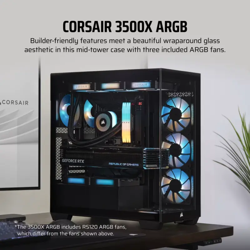 Boîtier Gaming Moyen-Tour CORSAIR 3500X / ATX / ARGB / Noir