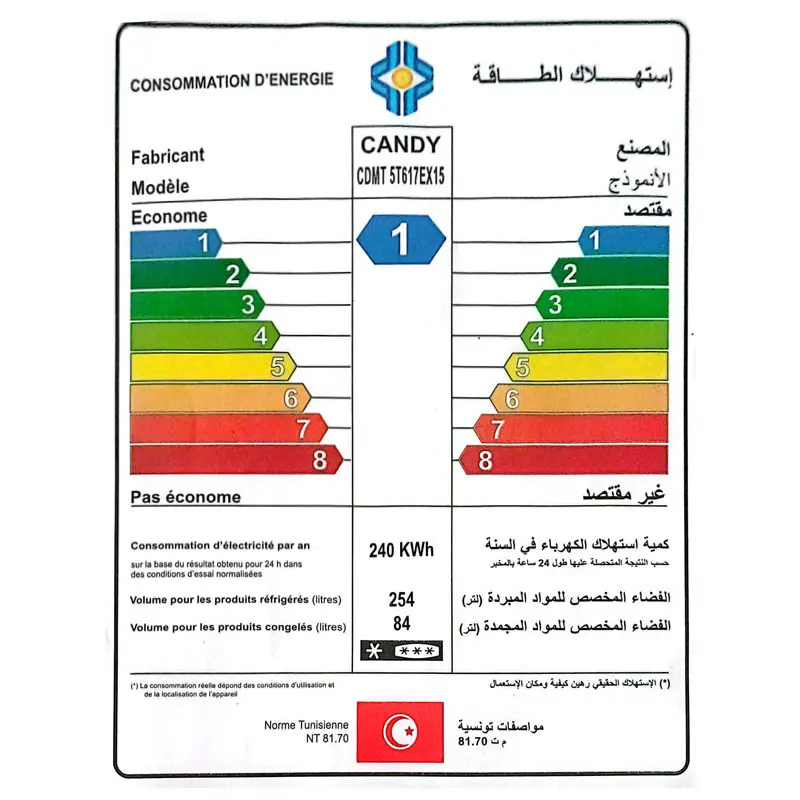 Réfrigérateur CANDY No Frost Deux Portes 338 LITRES INOX