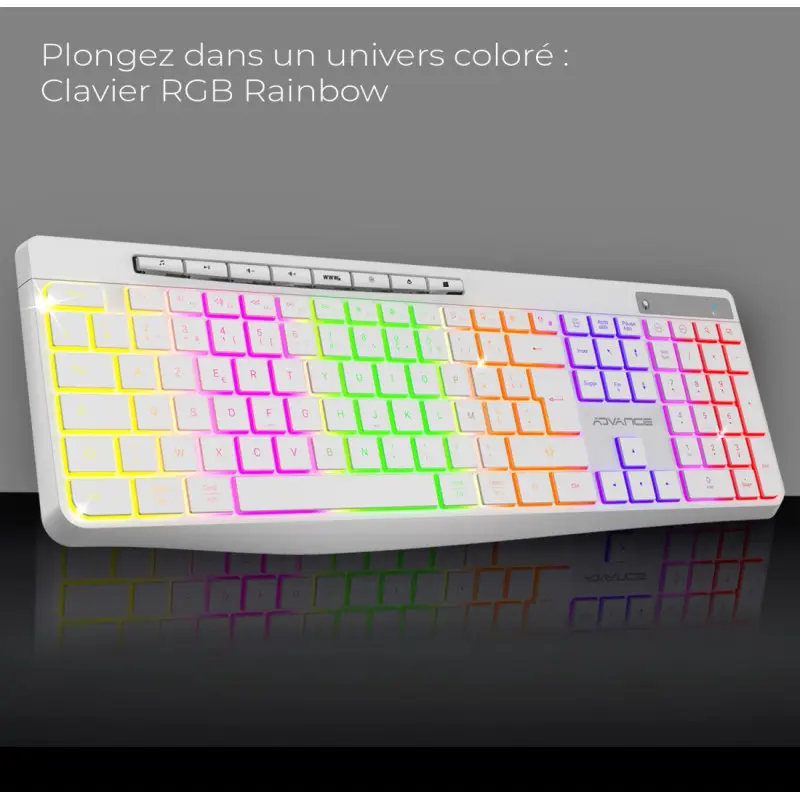 CLAVIER ADVANCE R-TYPE SANS FIL RGB RECHARGEABLE Blanc