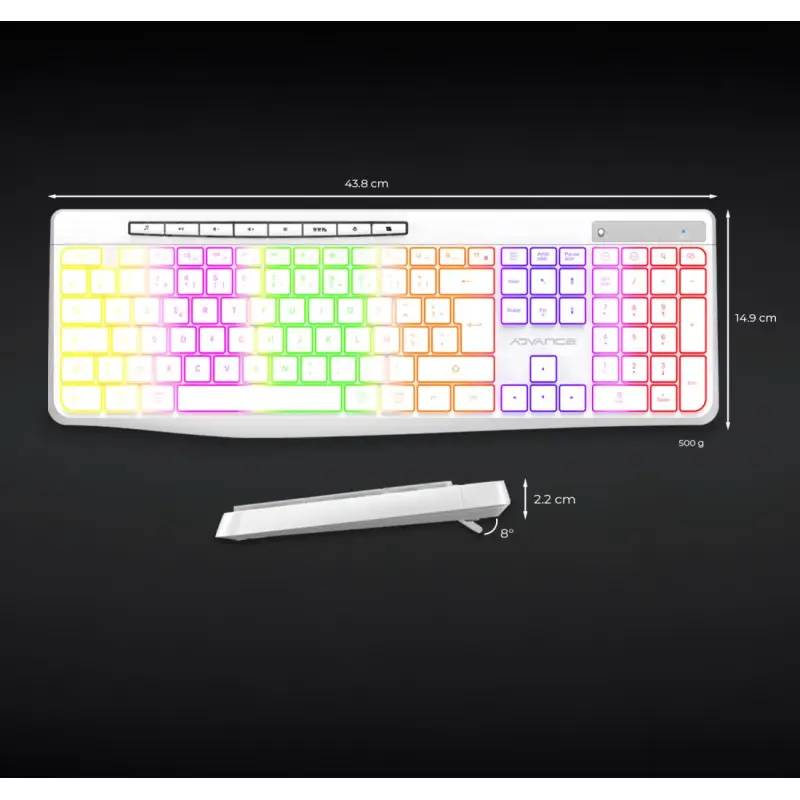 CLAVIER ADVANCE R-TYPE SANS FIL RGB RECHARGEABLE Blanc