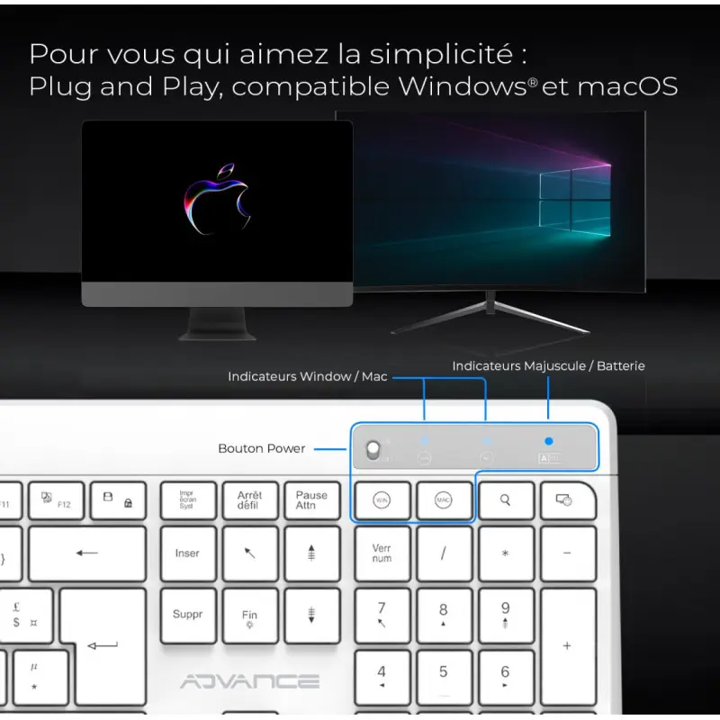 CLAVIER ADVANCE R-TYPE SANS FIL RGB RECHARGEABLE Blanc