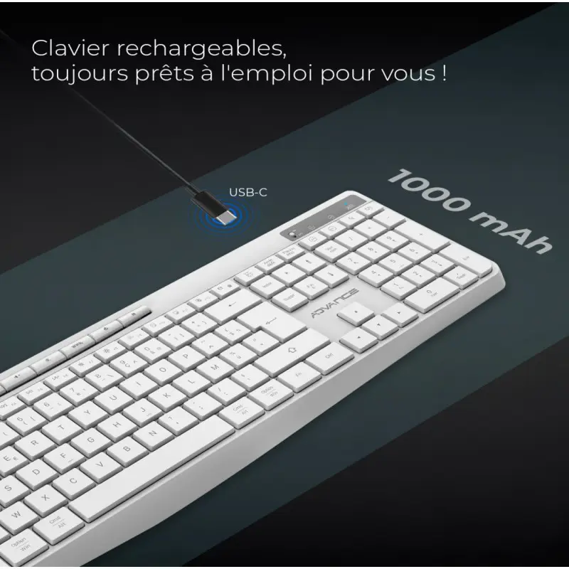 CLAVIER ADVANCE R-TYPE SANS FIL RGB RECHARGEABLE Blanc