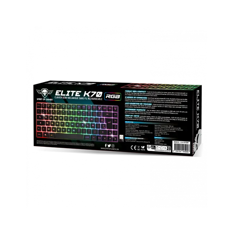 Clavier Gamer Sans Fil SPIRIT OF GAMER ELITE-K70 RGB – Noir