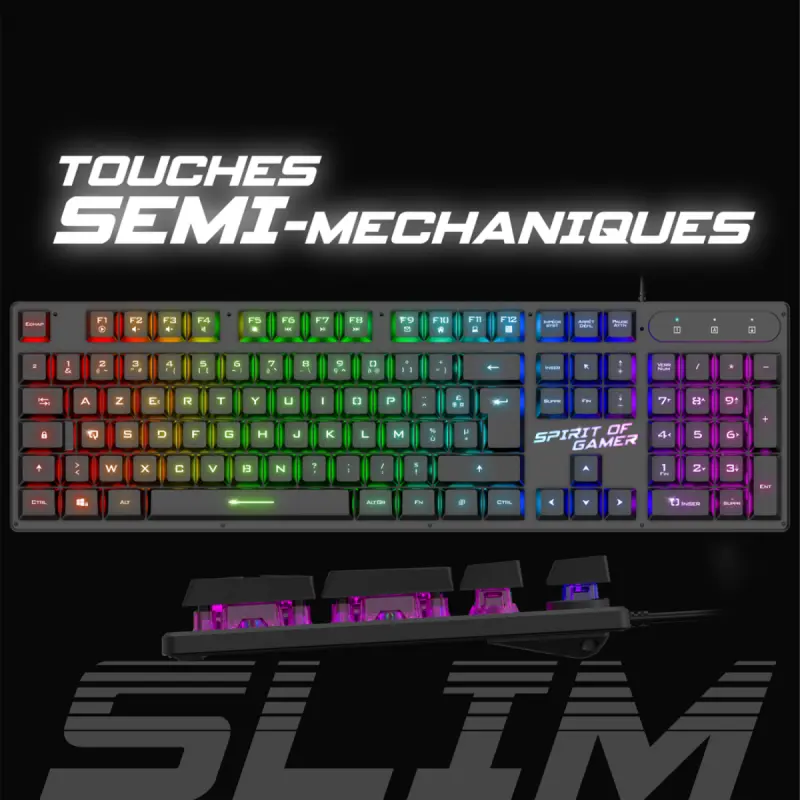 Clavier Gamer Filaire Spirit of Gamer CLA-PK1FR Semi-Mécaniques / RGB 3 Modes