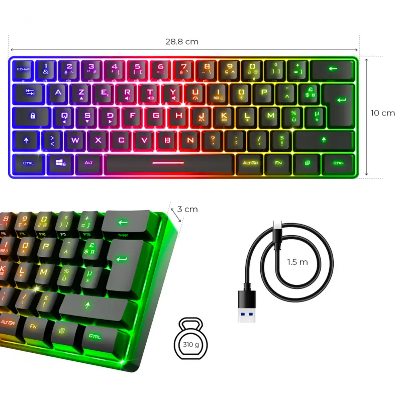 CLAVIER Gaming Spirit Of Gamer PRO K2 TKL RGB MEMBRANE USB NOIR
